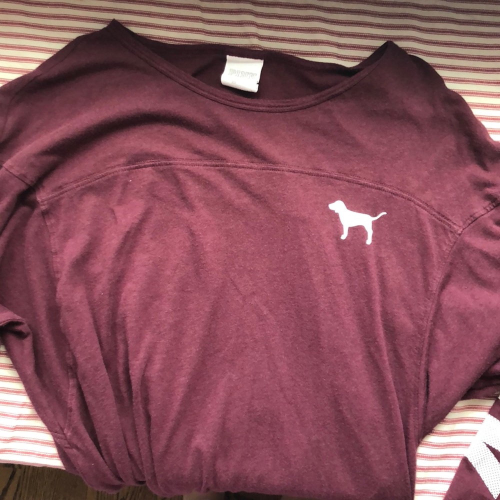 Pink VS Maroon Football Tee Quarter Sleeve